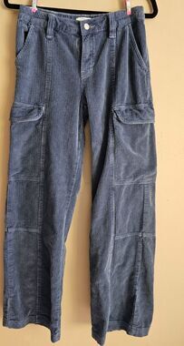 Pacsun Elastic Waist Cargo Wide Wale Corduroy Pants Women small  Blue Cozy Cords